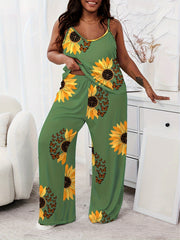  Sunflower Print Pajama Set
