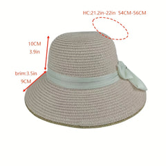 Golden Edge Straw Hat With Ribbon Sun Protection Vacation Hat