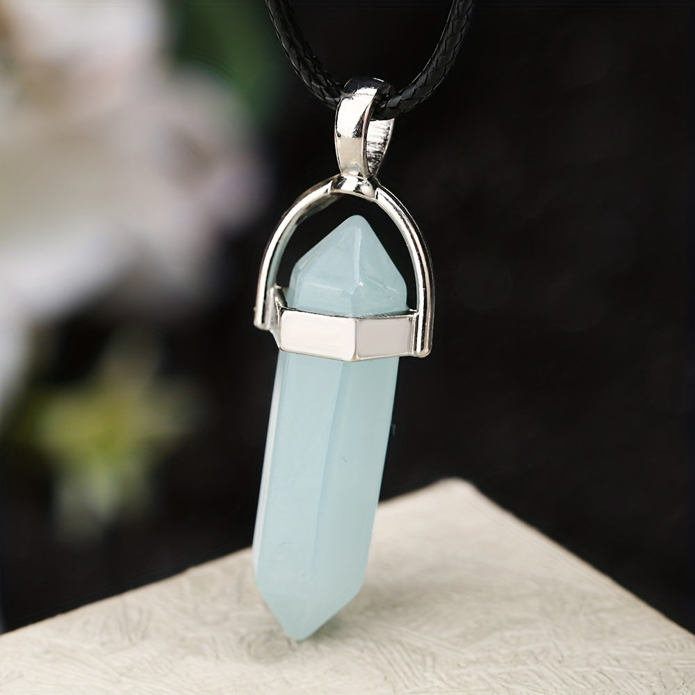 Moonstone Glow Crystal Necklace - Aqua Glowing Glass Crystal Point