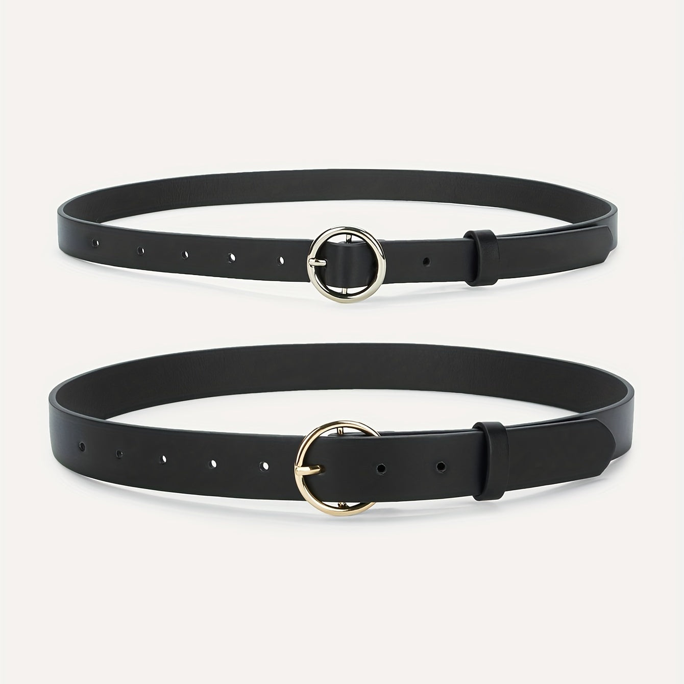 2pcs Set Round Pin Buckle 1.8" 2-Belt Solid PU Casual Belt for Women