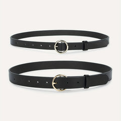 2pcs Set Round Pin Buckle 1.8" 2-Belt Solid PU Casual Belt for Women