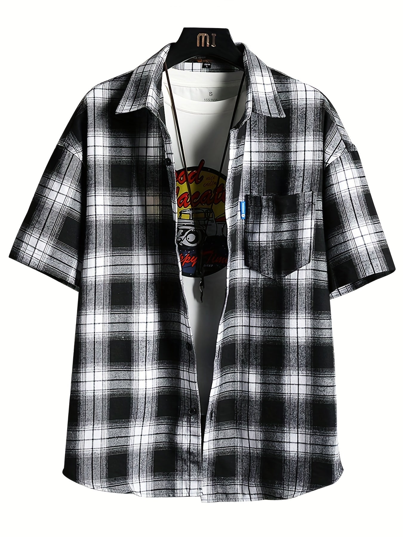 Plaid Print Men's Casual Short Sleeve Shirt With Pocket for Summer
