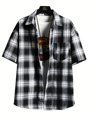 Plaid Print Men's Casual Short Sleeve Shirt With Pocket for Summer