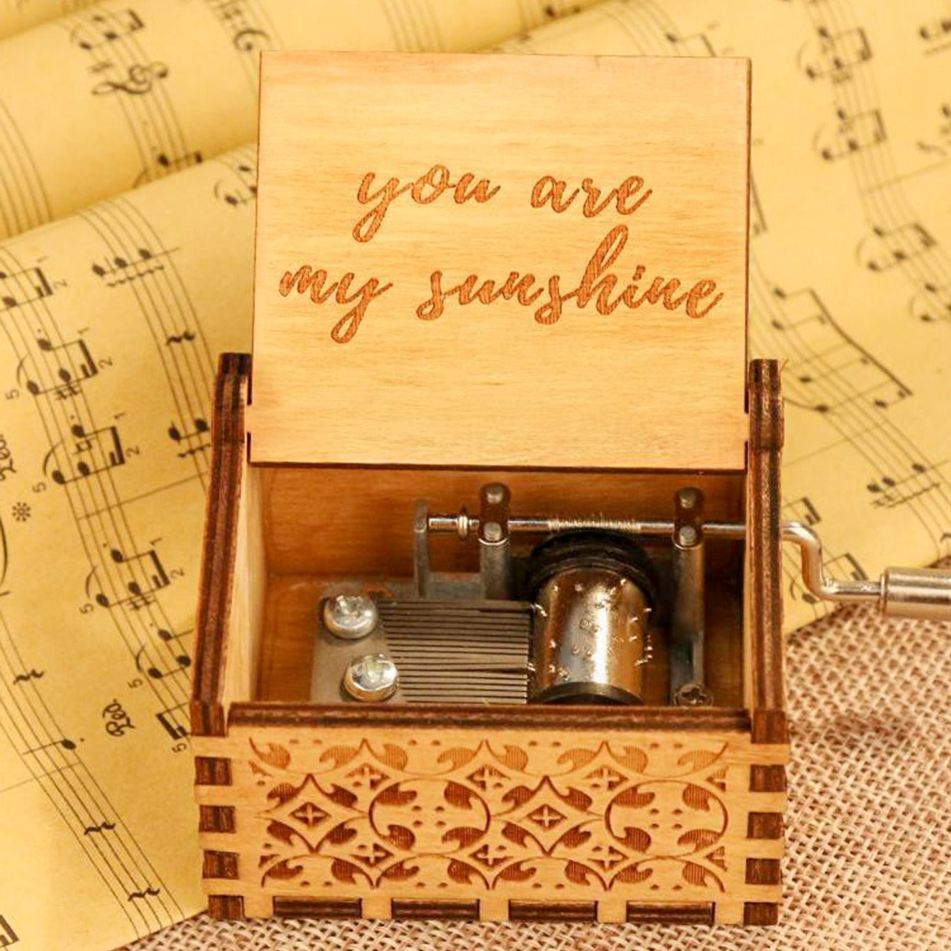 Hand Cranked Wooden Music Box Classic Ornament for DIY Arts and Crafts Gift