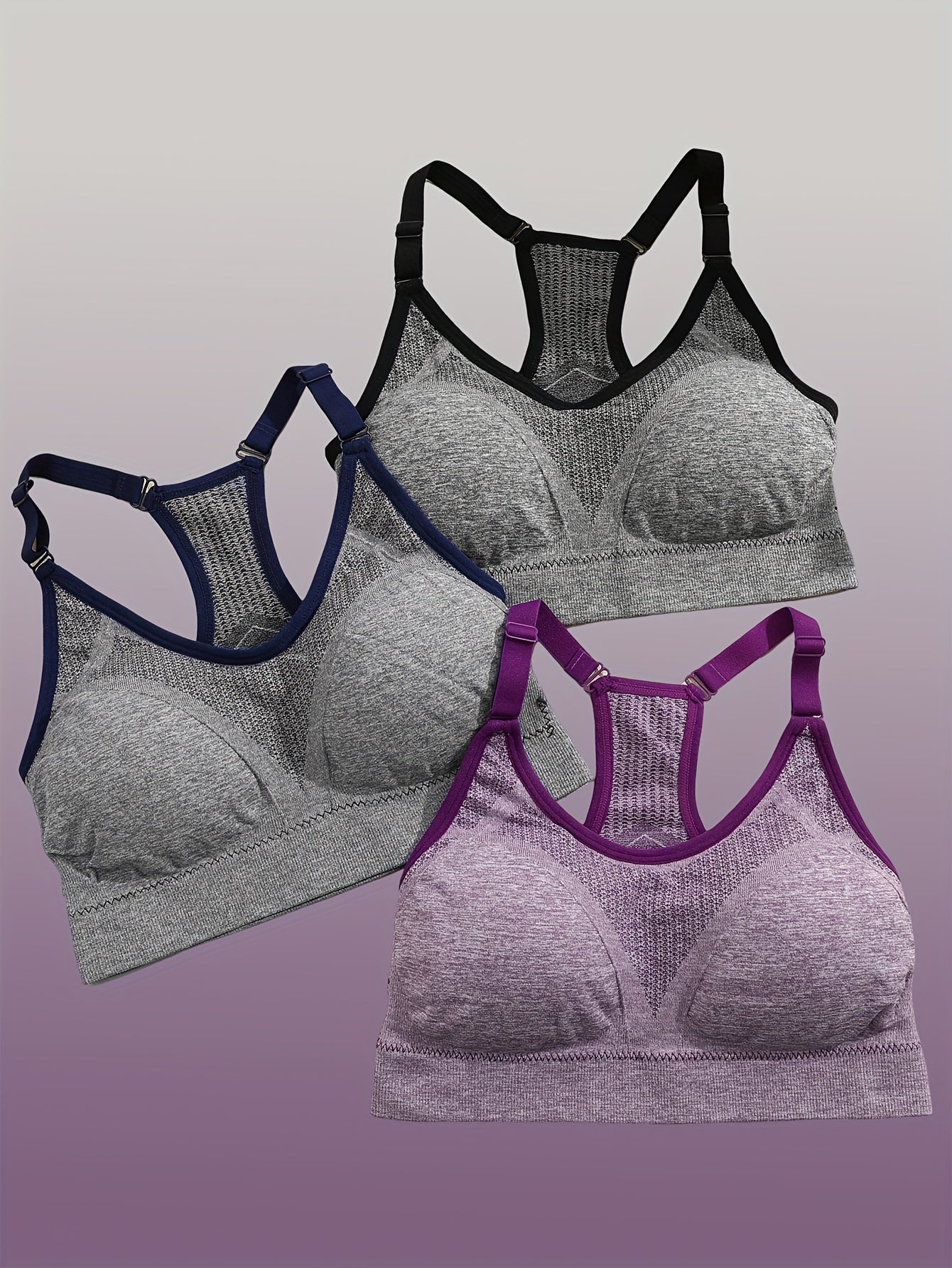 3pcs Wireless Sports Bras Push Up Running Workout Bra Women's Lingerie