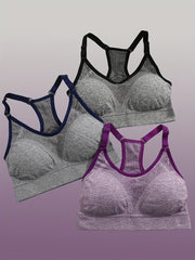 3pcs Wireless Sports Bras Push Up Running Workout Bra Women's Lingerie