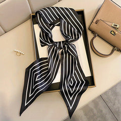 Stripe Print Skinny Scarf Satin Neck Tie Scarf Decorative Handle Bag