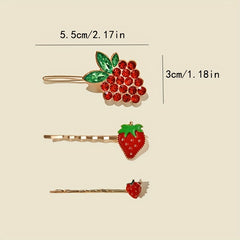3pcs Strawberry Hairpin Alloy Hair Clip Sweet Hair Accessories