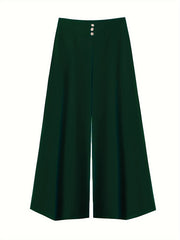  Button Decor High Rise Wide Leg Trousers