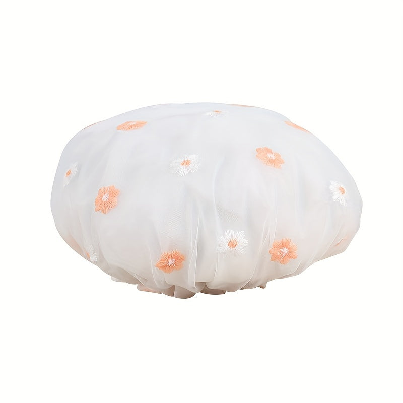 Waterproof Daisy Print Shower Cap 2-Layer Reusable Soft Bath Cap