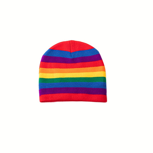 Rainbow Striped Knitted Hat Warm Woolen Hat