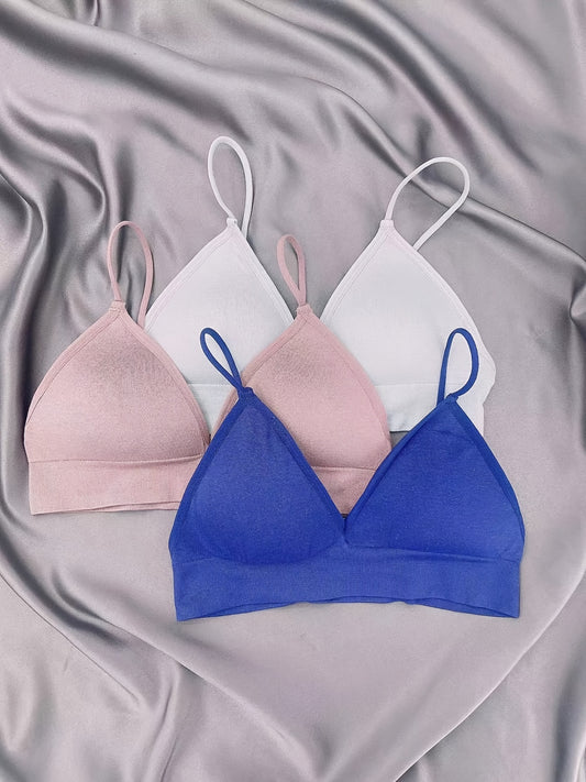 3pcs Backless Thin Strap Bras Seamless Bottoming Lingerie