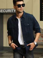 Men's Long Sleeve Button Denim Jacket Casual Navy Cotton Jeans