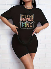 2pcs Summer Casual Sports Sets Letter Graphic T shirts & Solid Shorts