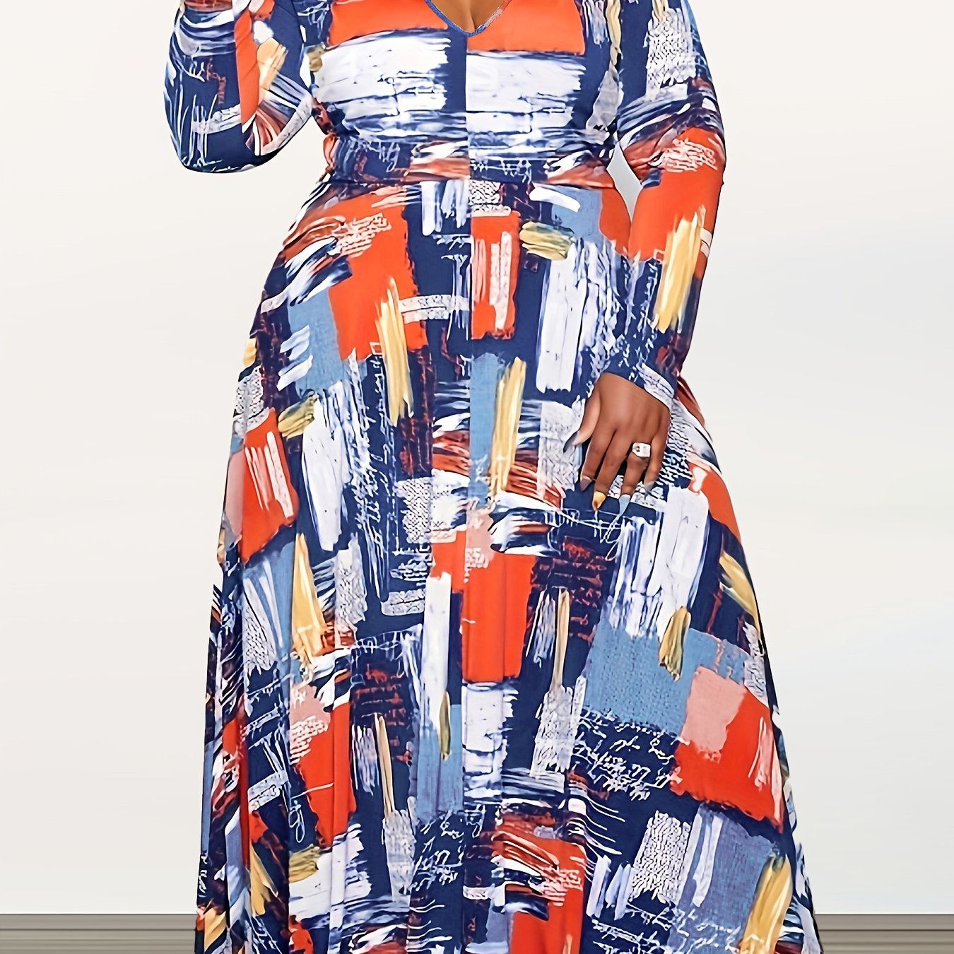  Allover Print V Neck Maxi Dress