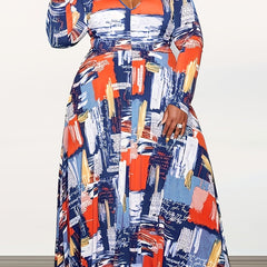  Allover Print V Neck Maxi Dress