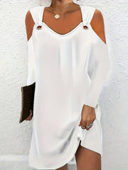  Casual Dress Women's Plus Solid Cold Shoulder Long Sleeve Mini Dress