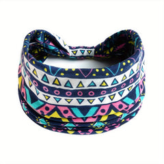 Boho Wide Headband Retro Pattern Elastic Band Hair Accessory