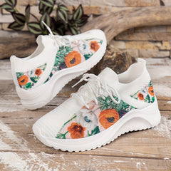 Floral Print Lace-Up Sneakers Lightweight Soft Shoes