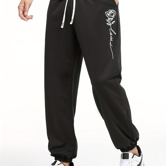 Rose Pattern Joggers With Pockets Men s Casual Waist Drawstring Sweatpants