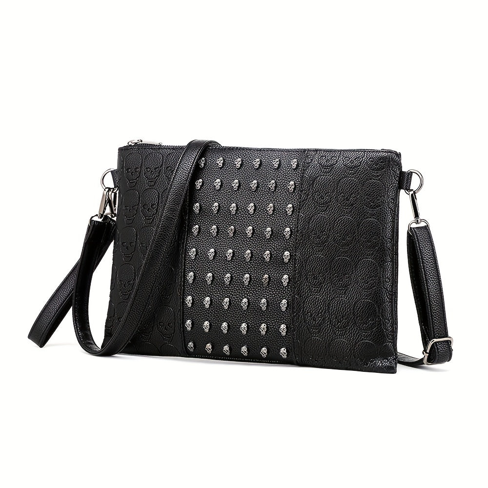 Gothic Skull Rivet Studded Crossbody Bag Y2K Punk Shoulder Bag