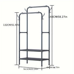 Double Rod Clothes Drying Rack With Hooks Standing Garment Clothes Rack