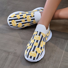 Women's Pumpkin & Striped Mesh Tennis Shoes Lightweight Non slip Travel Shoes