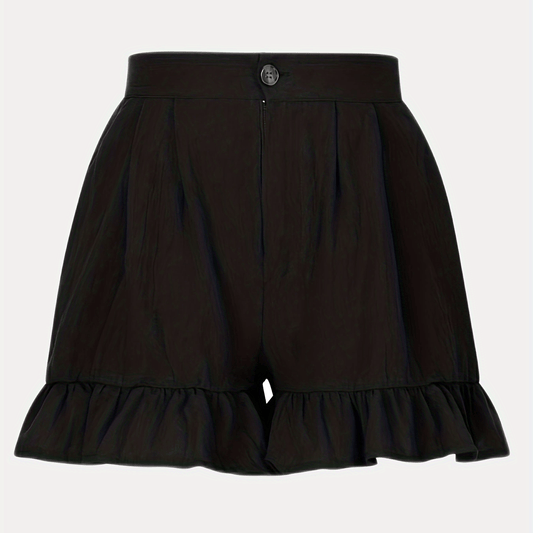 Women's Plus Size Button Fly High Rise Pleated Ruffle Trim Loose Shorts