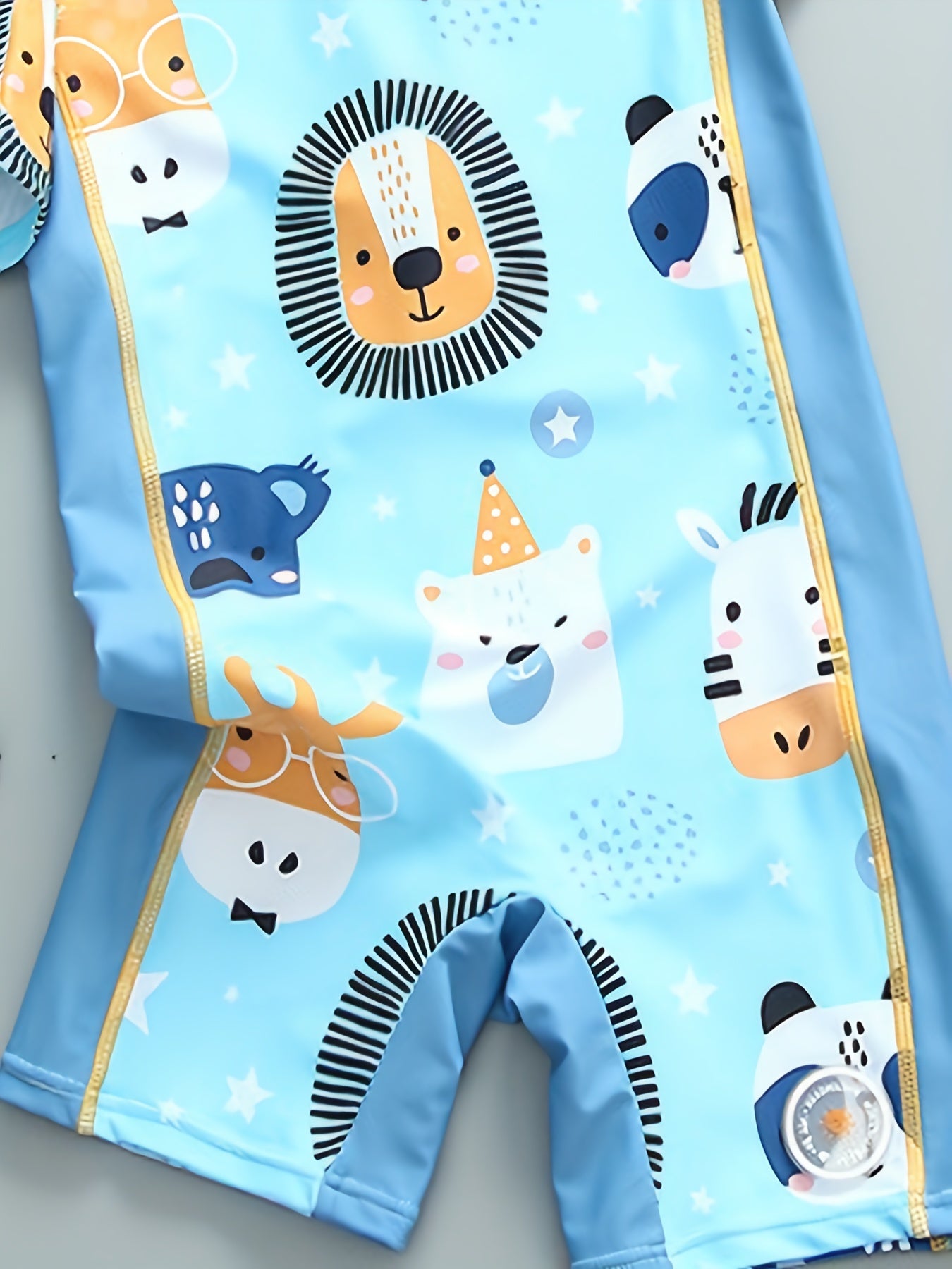 Boys' Cartoon Animal Print Swimsuit Zip Up Short Sleeves