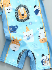 Boys' Cartoon Animal Print Swimsuit Zip Up Short Sleeves