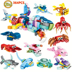 12 Ocean Animal Building Blocks Set - Playful Creatures & Giant Shark
