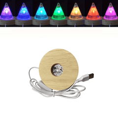 LED Lights Display Base 7 Colored Round Wooden Lighted Stand
