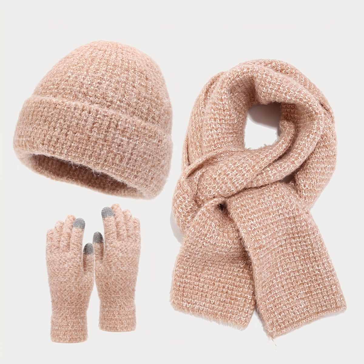 Autumn Winter Warm Set Fashionable Thickened Scarf Hat Gloves 3pc Set