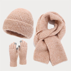 Autumn Winter Warm Set Fashionable Thickened Scarf Hat Gloves 3pc Set