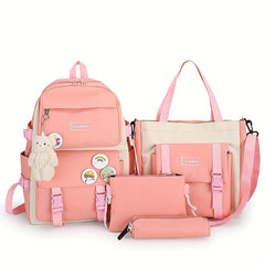 4pcs Casual Backpack Large Capacity School Travel Canvas Shoulder Bag