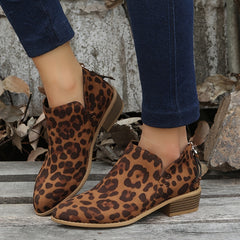 Women's Low Heel Ankle Boots, Back Zipper, Pointed Toe, Faux Leather