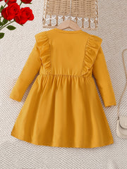 Girls' Frill Trim Long Sleeve Dress for Holiday