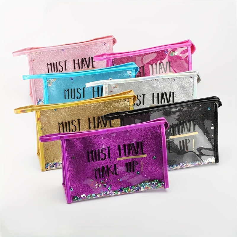 Glitter Sequins Cosmetic Bag PVC Toiletry Storage Pouch Waterproof