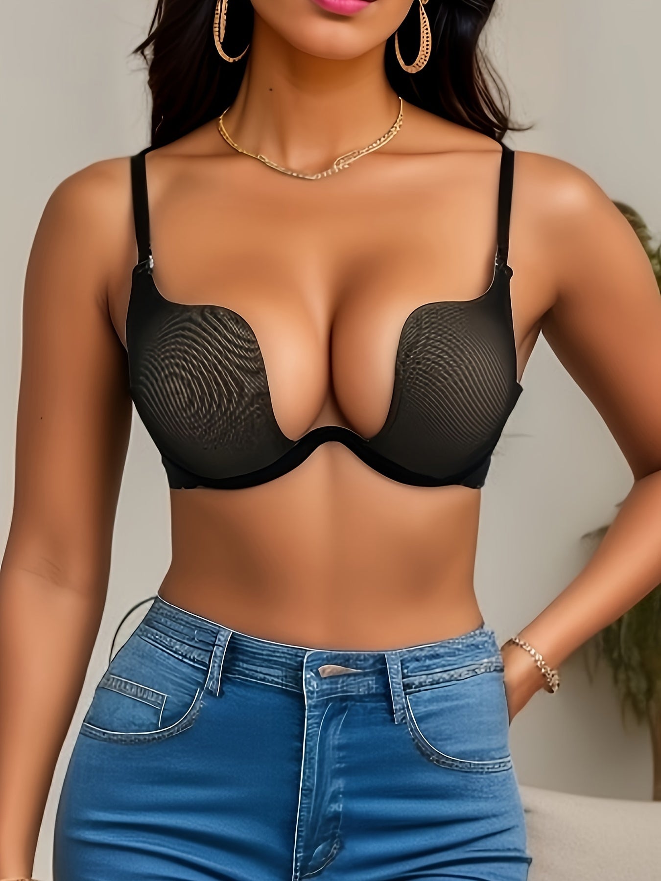 Colorblock Scoop Bra Breathable Push Up Women's Lingerie