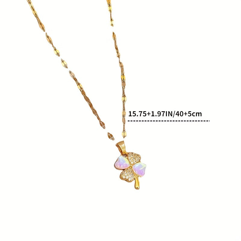 Moonstone Clover Zircon Necklace Women's Jewelry
