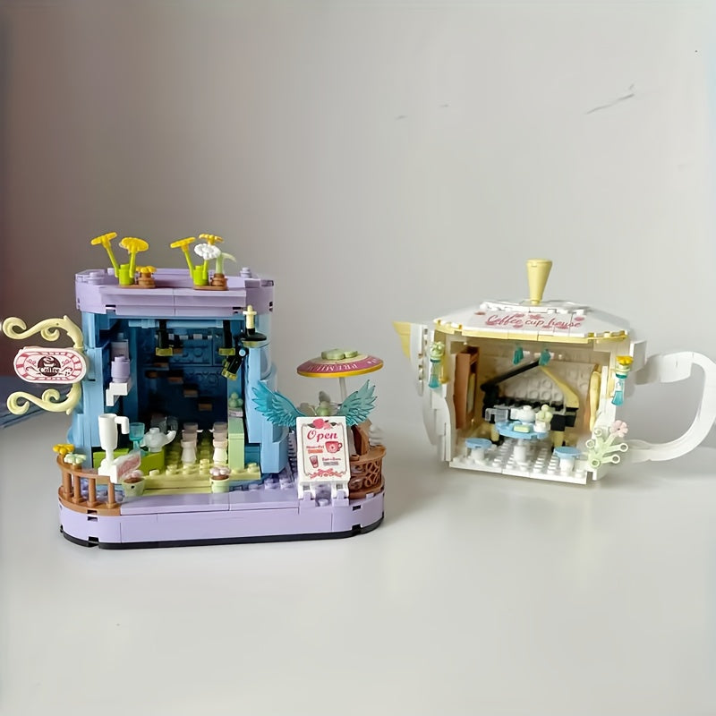 1000 pcs Mocha House Coffee Shop Building Blocks Home Decor Year Gift