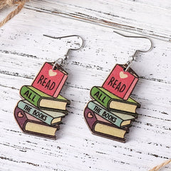 Wooden Book Love Earrings For Librarian Teacher Student