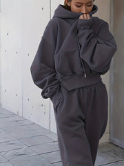 2pcs Oversized Hooded Sweatshirts & Sweatpants Set Women's Clothing