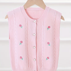 Floral Embroidered Baby Girls Knitted Sweater Vest
