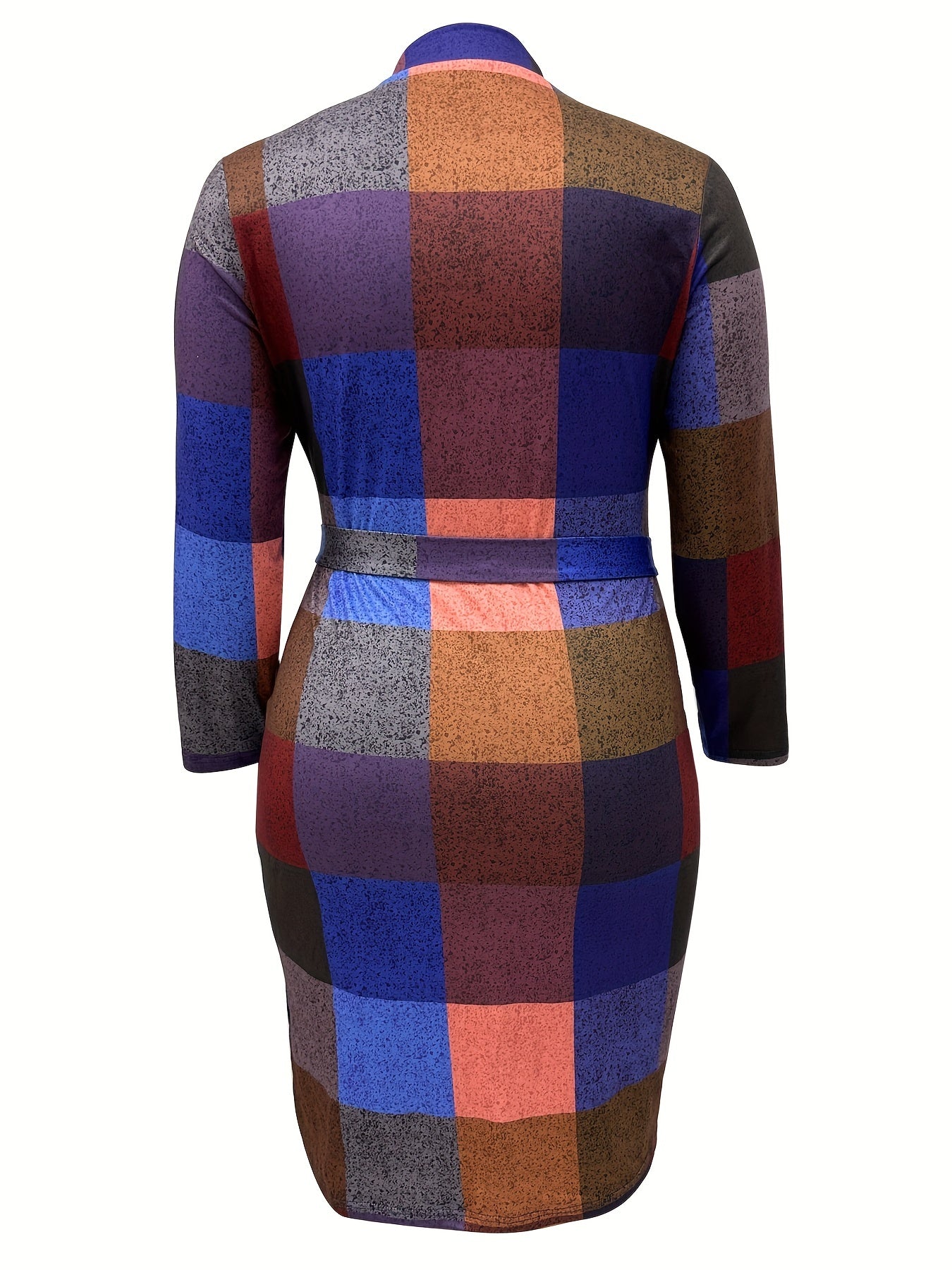  Plaid Print Long Sleeve Bodycon Midi Dress