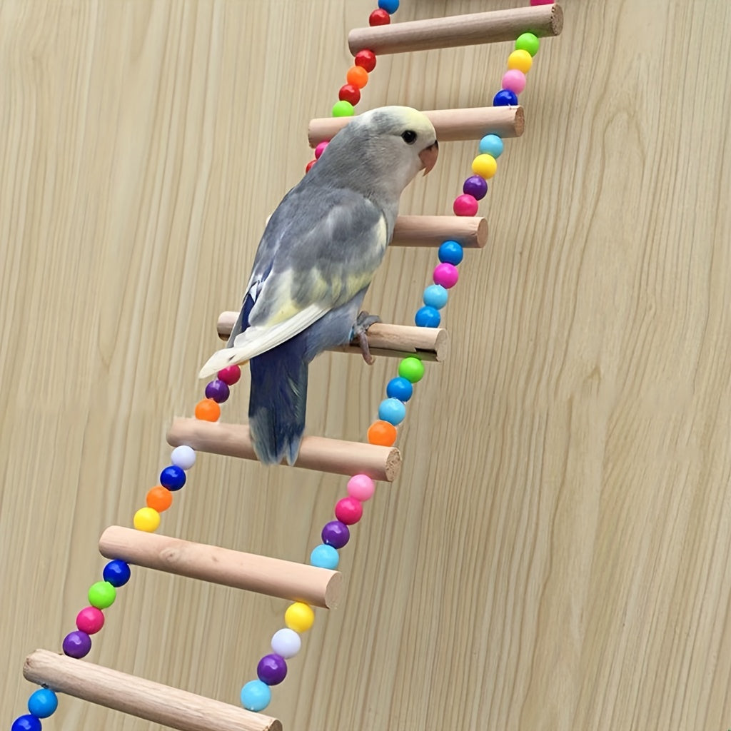 Colorful Hanging Parrot Toy with Wood Ladders & Balls