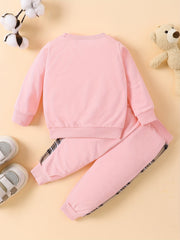 Baby Plaid Bear Embroidery Set Sweatshirt Tops Pants