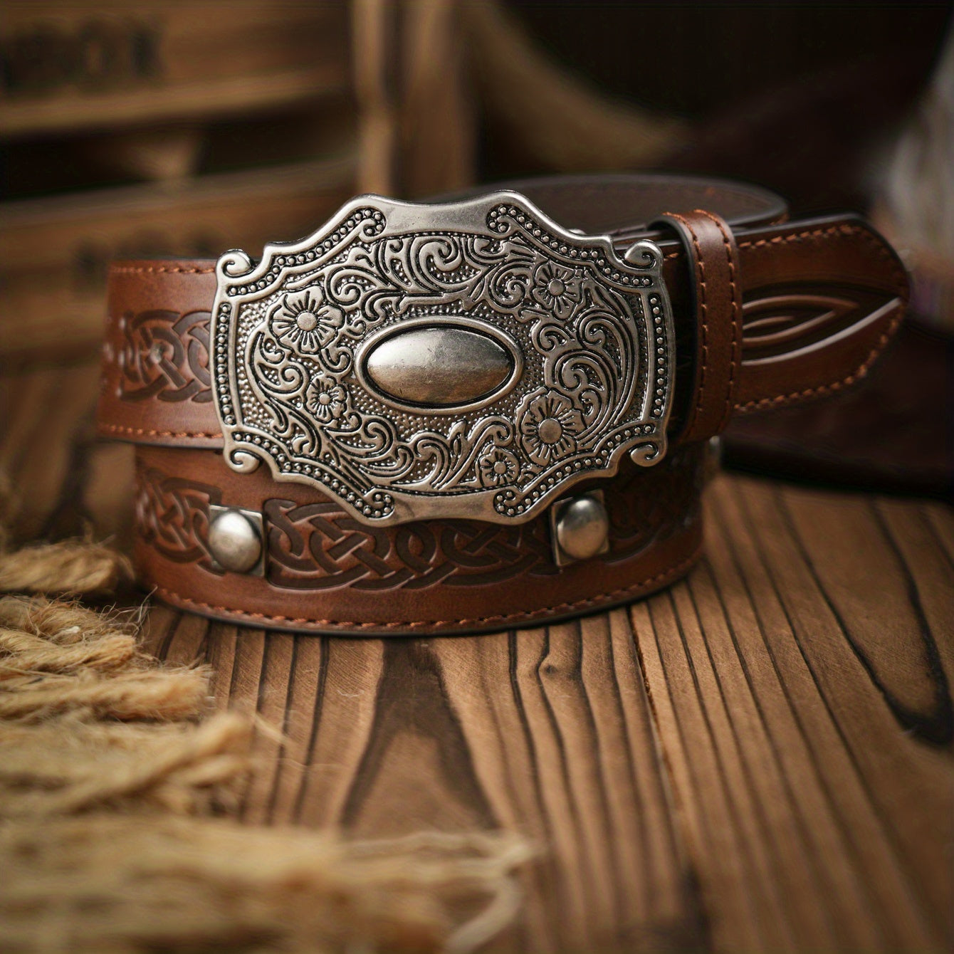 Vintage Pattern Buckle PU Leather Belt for Men