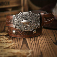 Vintage Pattern Buckle PU Leather Belt for Men