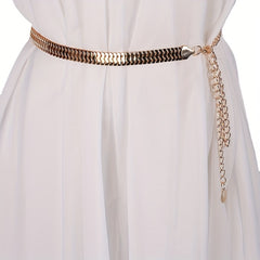 Metal Golden Waist Chain Thin Dress Girdle Tassel for Women